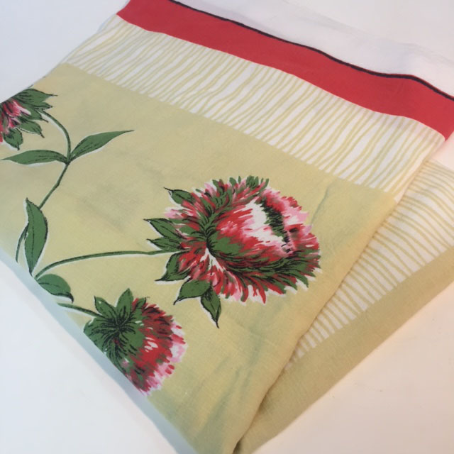 TABLECLOTH, 1950s Banksia - Red and Cream Floral 130 x 140cm